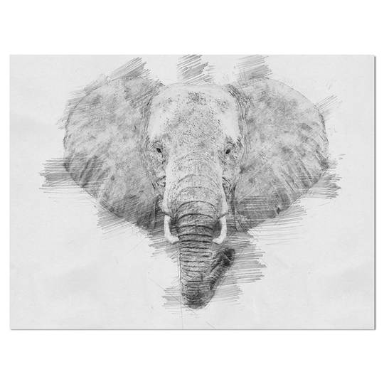 Designart 'Elephant in Pencil Sketch' Sketch Animals Print on Wrapped Canvas - Grey