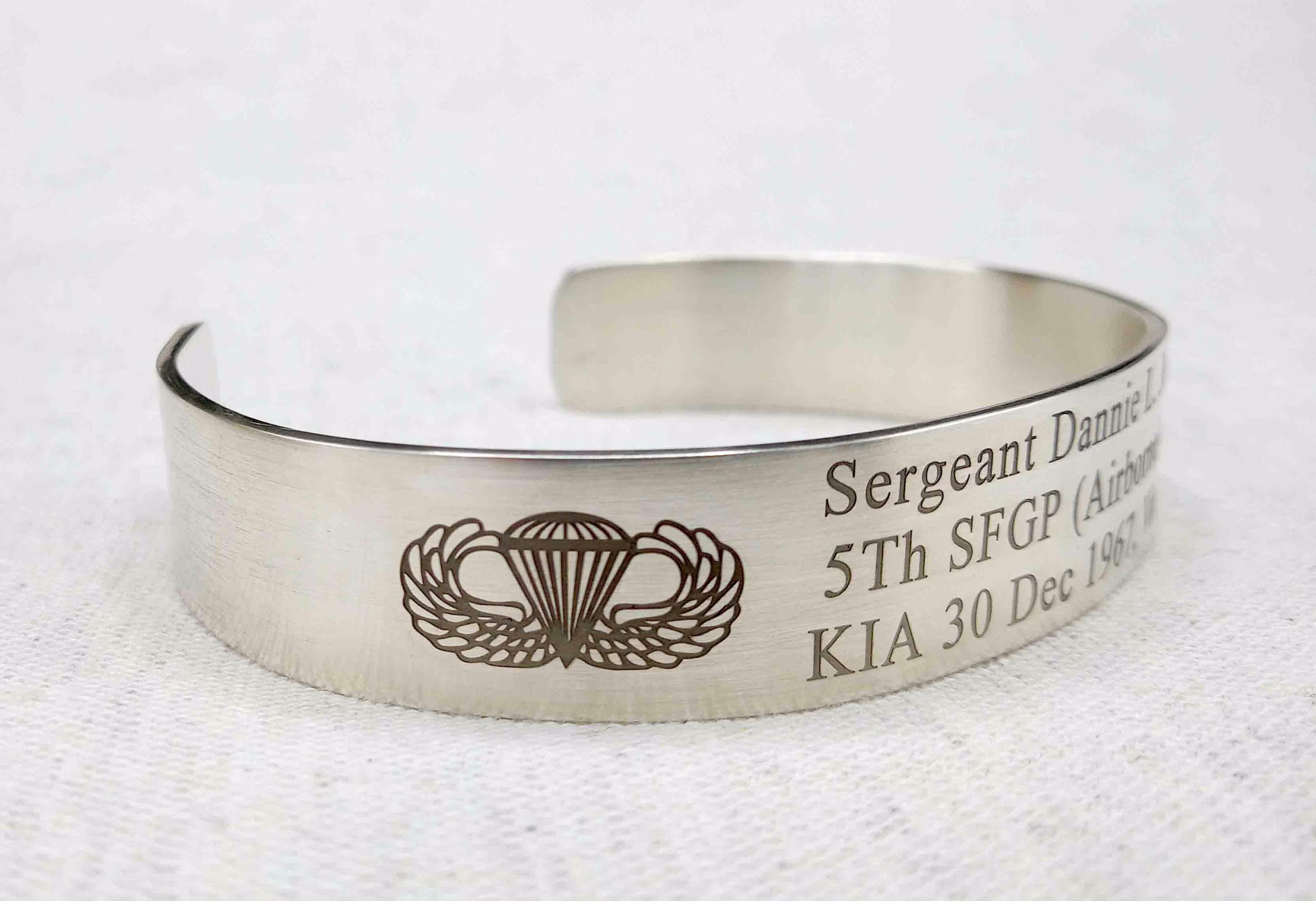 Custom Veteran Gift - Personalized Sterling Silver Cuff Bracelet, Army Man Gifts, Memorial Engraved Military Bracelet