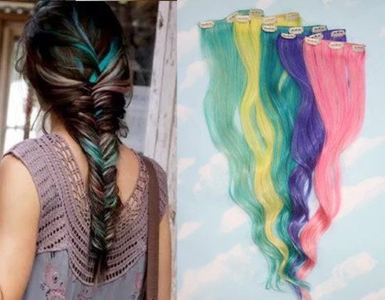Valentine's Day Hair, Colored Hair Extensions, Free People Inspired Fishtail Braid, Human Turquoise Pink