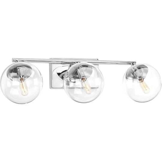 Mod Collection 3-Light Polished Chrome Clear Glass Mid-Century Modern Bath Vanity Light