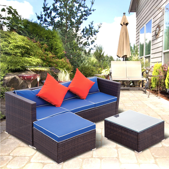 3 Pieces Patio Wicker Rattan Sectional Sofa Set