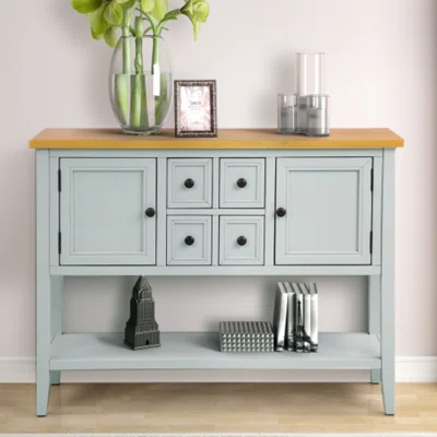 Sandee Cambridge Series Buffet Sideboard Console Table With Bottom Shelf (Retro Blue)