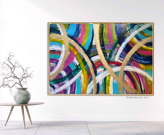 Colorful Abstract Art, Rainbow Art Multicolor Art On Canvas Modern Original Painting, Geometric Canvas Extra Large Acrylic Wall