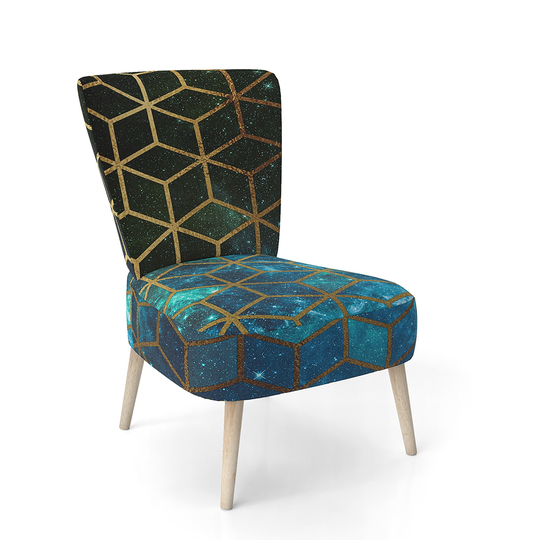 Designart 'Yellow Cubes Over Blue Cosmic Background' Upholstered Modern Accent Chair