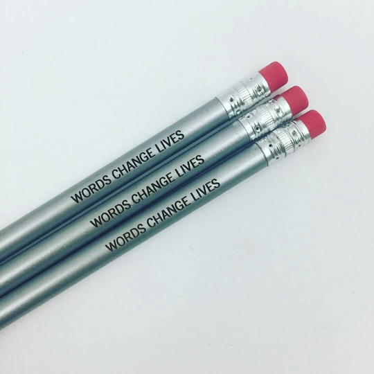Words Change Lives Pencil Set 3 Engraved Pencils in Silver. Back To School Supplies