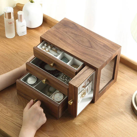 4 Drawer Wooden Jewelry Box Organizer Earring Ring Necklace Watch Jewellery Storage Case Caskets | Luxury Gift