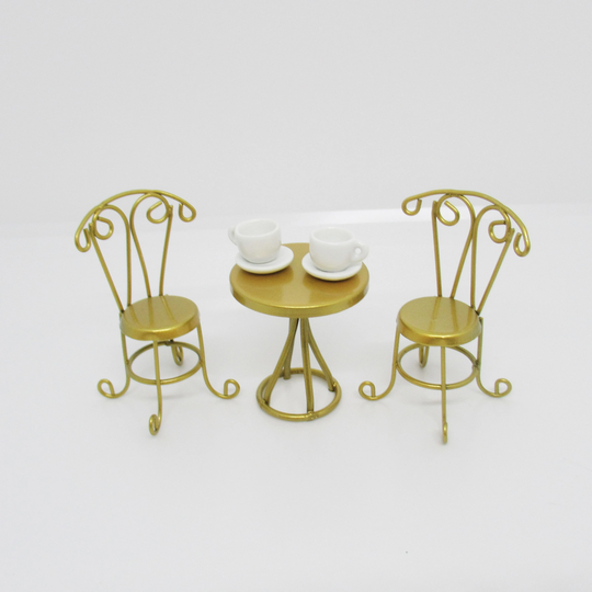 Gold Bistro Miniature Table & Chairs Set With Coffee Cups