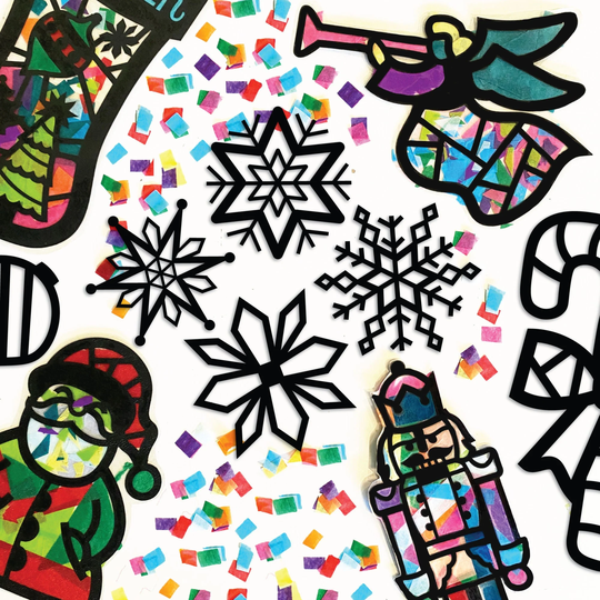 4 Snowflakes Suncatcher Kit - Christmas Make Your Own Crafts Kids Diy Arts & Craft Winter Paper Snowflakes Toddler Activity