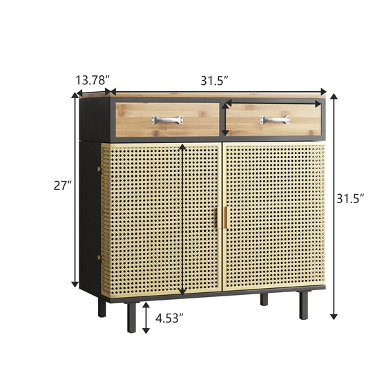 2 Drawer Sideboard, Made with Iron + Carbonized Bamboo
