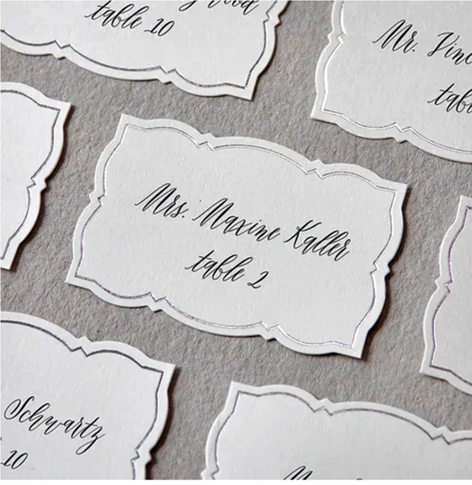 50 Wedding Table Place Cards Silver, Scalloped Edge, Use To Write The Names Of Your Guests Or Stick On Labels, Chic Decor