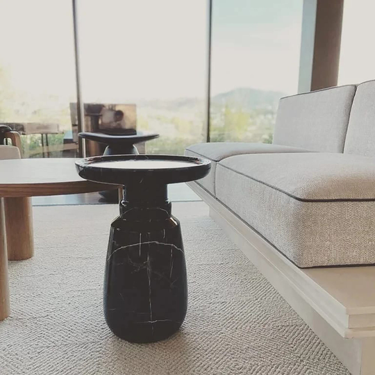 Marble Table Top, Alexander Black Coffee Table, Center, Marble Side Top Modern Living Room Furniture, Intergo