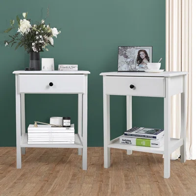 Nightstand Set Of 2 End Table With Drawer Storage Shelf Modern Bedside Table Wood Night Stand For Bedroom Living Room Office, White