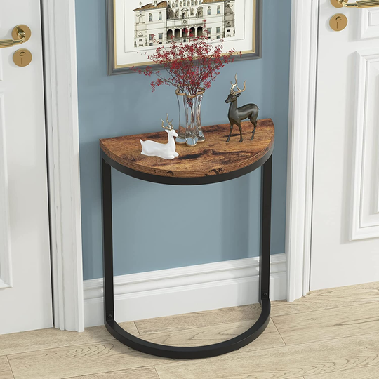 Half Round End Table, Narrow Side Table Slim C Table with Metal Frame - 9.69"L x 9.84"W x 23.62"H