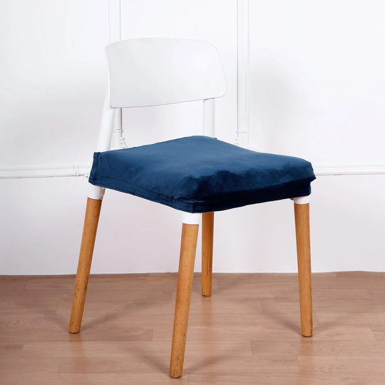 stretch Dining Chair Seat Cover, Pad Velvet Cushion Protector With Tie - Navy Blue