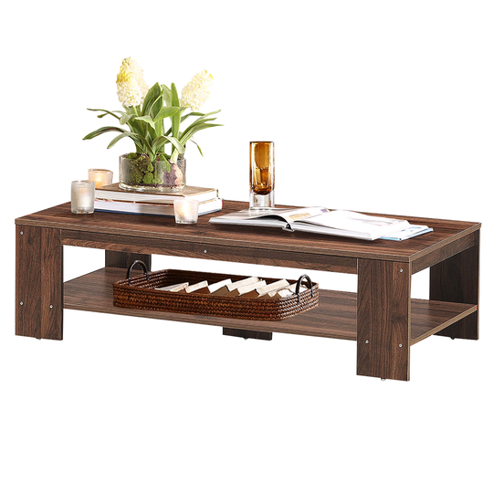 Rectangular Coffee Table 2 Tier Accent Tea Table with Storage Shelf