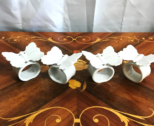 Four Vintage Napkin Rings, White Butterfly Home Decor, Table Dining & Serving
