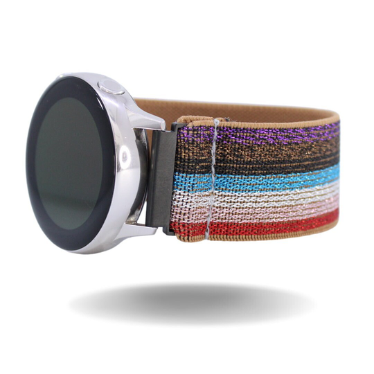 Elastic Samsung Galaxy Active 1 & 2 Watch Band - Fits 40mm & 44mm With 20mm Adapters Rainbow Glitter Red White Blue Holiday Bday Gift