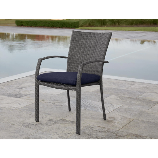 Avenue Greene Grey/ Blue Outdoor Woven Wicker Dining Chairs, 6 Pack