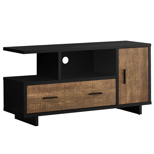 47.25" Black and Brown Contemporary Rectangular TV Stand with Drawers