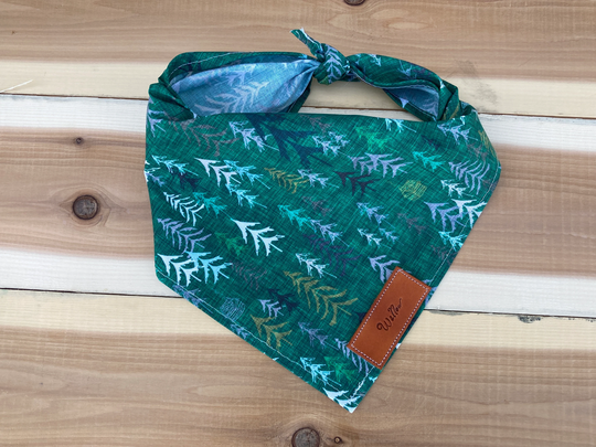 Dog Bandanas, Solitude Tree Forest Bandana Traditional Tie Personalized Leather Name Tag Over Collar, Pet Accessory