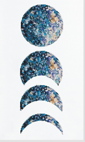 Diy Bead Embroidery Kit On Art Canvas "Moon Phases White" Size 11.8"×20.8" | 30×53 cm, Gift