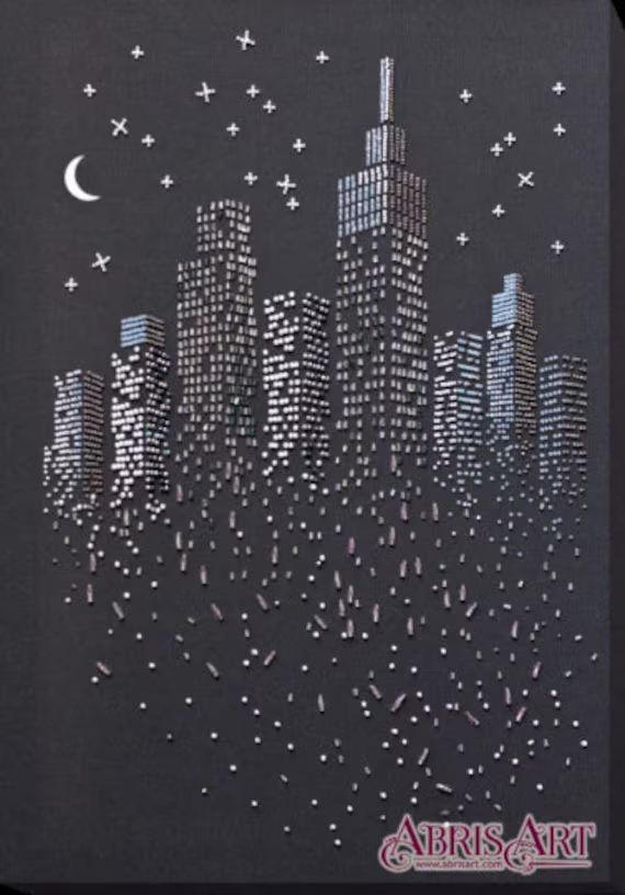 Diy Bead Embroidery Kit On Art Canvas "Night Lights Shine - Night City" Size 11.4"×15.7" | 29×40 cm, Gift