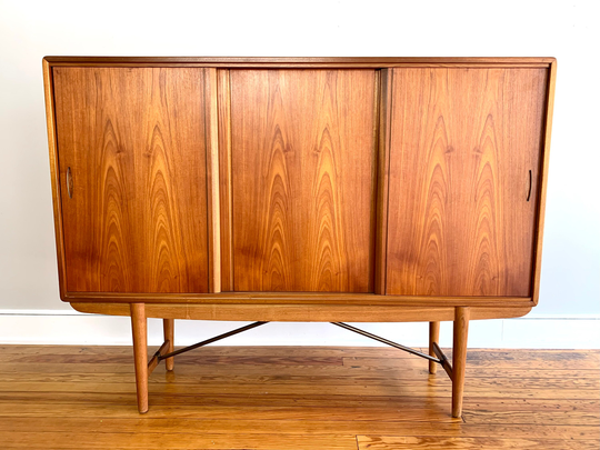 Danish Mid Century Modern Teak & Oak Borge Mogensen Style High Sideboard Cabinet
