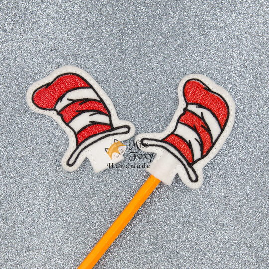 Felt Feltie Pencil Topper - Cat in The Hat | Eraser Toppers Birthday Party Favor Non Food Treat Goody Bags