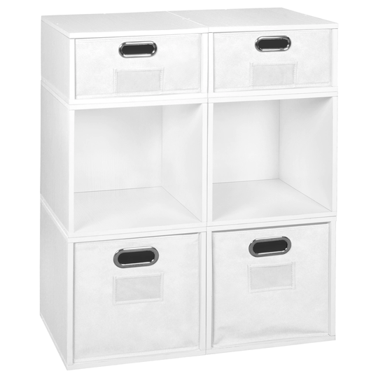 Noble Connect Storage Set- 4 Full Cubes/2 Half Cubes with Foldable Storage Bins- White Wood Grain/White