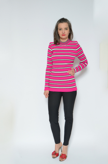 Ribbed Colorful Sweater/Vintage 90S Mock Neck Color Blocking Striped Multi Long Sleeve Top Knit Pullover - Size Medium