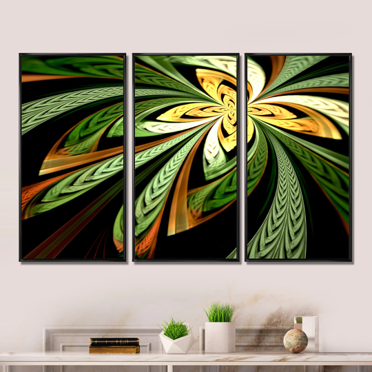 Designart 'Colorful Fractal Flower Pattern' Abstract Framed Wall Decor Set of 3 - 4 Colors of Frames