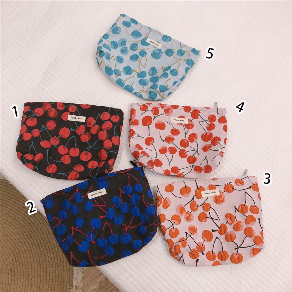 Colorful Cherry Pattern Canvas Makeup Bag, Vintage Cosmetic Organizer, Makeup Bag Or Mini Bag, Travel Case Pouch