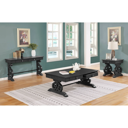 Best Quality Furniture 3-Piece Dark Grey Coffee Table Set - Coffee Table + End Table + Console Table