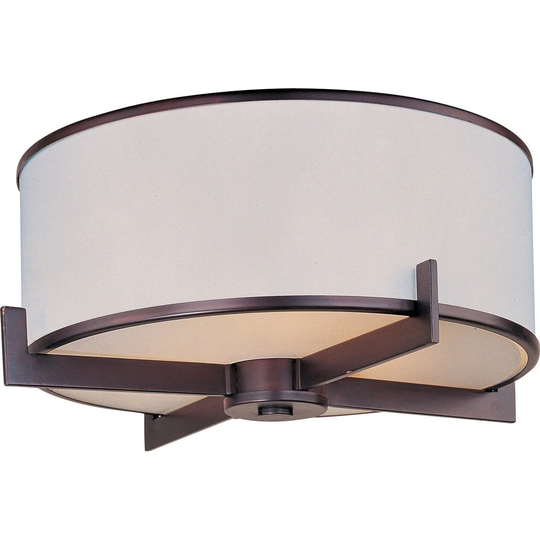 Maxim White Fabric Shade 3-light Bronze Nexus Flush Mount Light