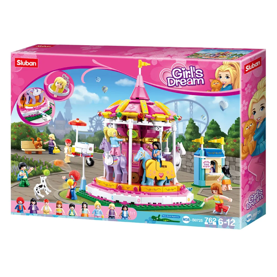 Sluban Kids Girls Dream Carousel 762 Pc Building Blocks for Kids, Colorful 3D Stackable Toys, Fun DIY Building and Creative Play