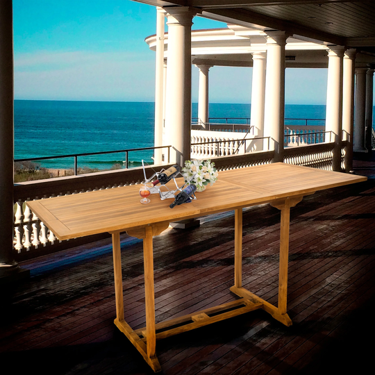 Chic Teak Elzas Rectangular Teak Wood Outdoor Extension Bar Table, 71 to 95 inch (Table Only)