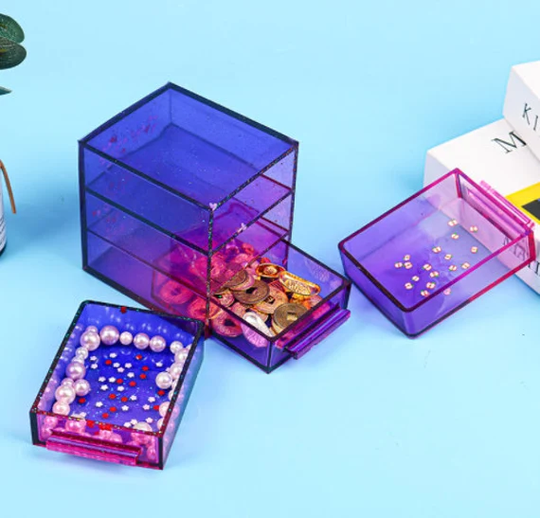 Resin Drawer Mold - Jewelry Box Desktop Storage For Epoxy 3 Layer Silicone Trinket Ornament Case