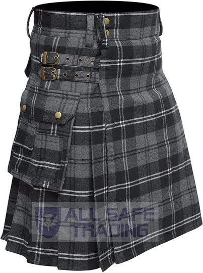 Scottish Mens Utility Kilt, Granite, Highland Men's Handmade Tartan Kilt, Scottish Kilt For Men, Traditional Gift