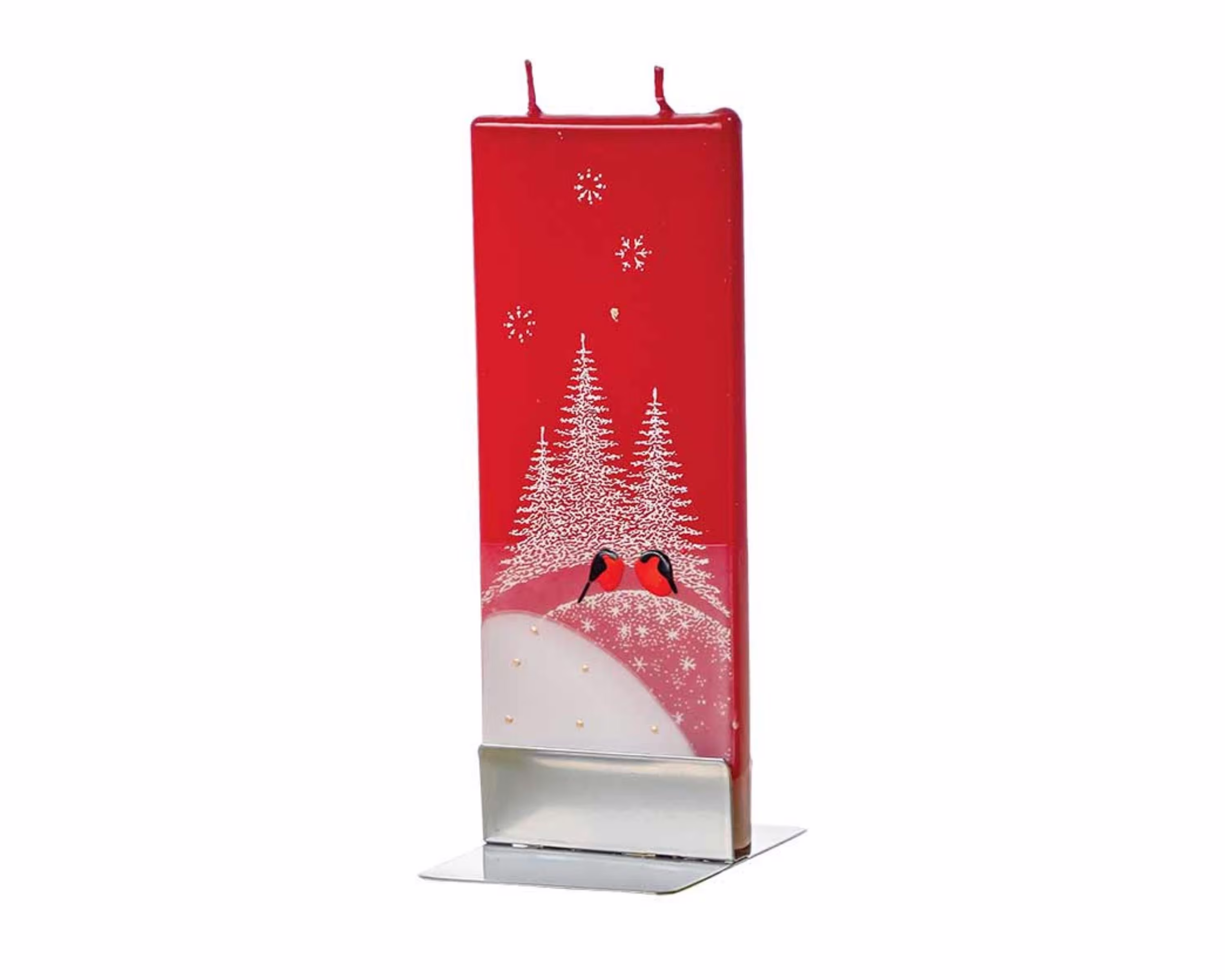 Hand Painted Flat Candle | Red Birds Small Unique Gift Winter Décor Nature Shelf