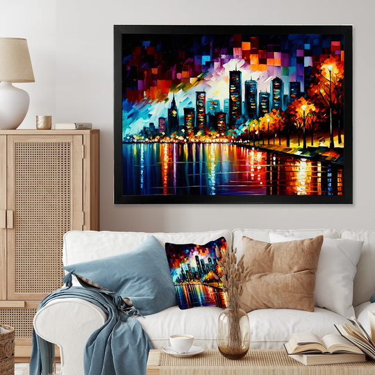 Designart 'Colorful City In Vancouver II' Cityscapes Framed Art Print