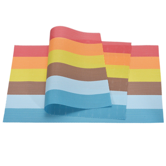 Place Mats 450x300mm 4pcs PVC Table Washable Woven Placemat, Stripe - Stripe Colorful