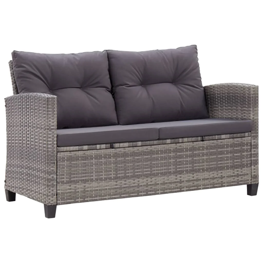 2-Seater Garden Sofa with Cushions Gray 48.8" Poly Rattan