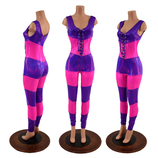 Evolution Seven Layer Catsuit in Neon Pink & Grape Holographic Emk157654
