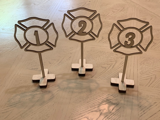 Freestanding 8" Wedding Reception Table Numbers, Firefighter Seal, Standing Fire Academy Graduation Decor, W/Attached Stakes
