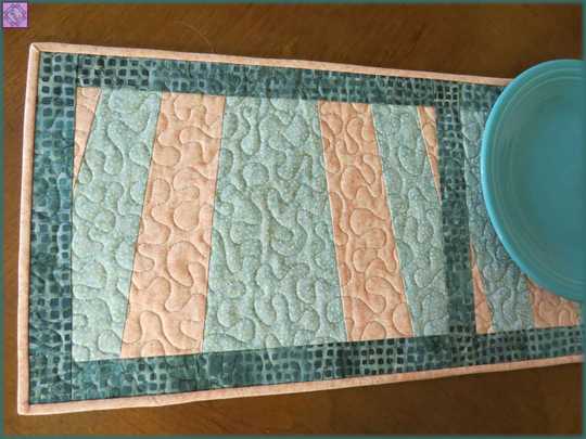 Table Runner Quilted, 12.5x47-Inch, Peach Seafoam Green Batik #487