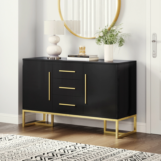 Draylen Buffet Cabinet Sideboard Storage with 3 Drawers 2 Doors White/Black