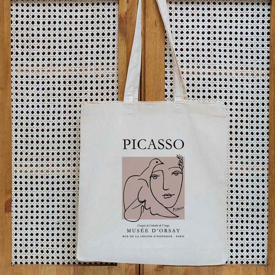 Mzshop - 100% Cotton Tote Bag Picasso Croquis De Colombe Visage Reusable Environment Friendly Shopping Art