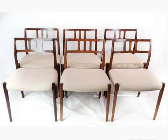 A Set Of Six Dining Room Chairs, Model 79, Designed By N.o. Moeller in 1966 & Manufactured J.l. The Late 1960S
