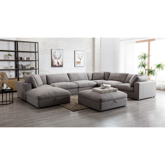 Roundhill Furniture Rivas Contemporary Feather Fill 8-Piece Modular Sectional Sofa with Two Ottomans