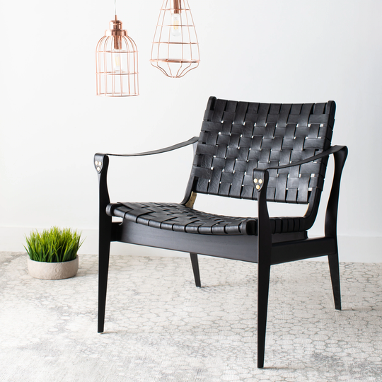 SAFAVIEH Couture Dilan Black Leather Safari Chair